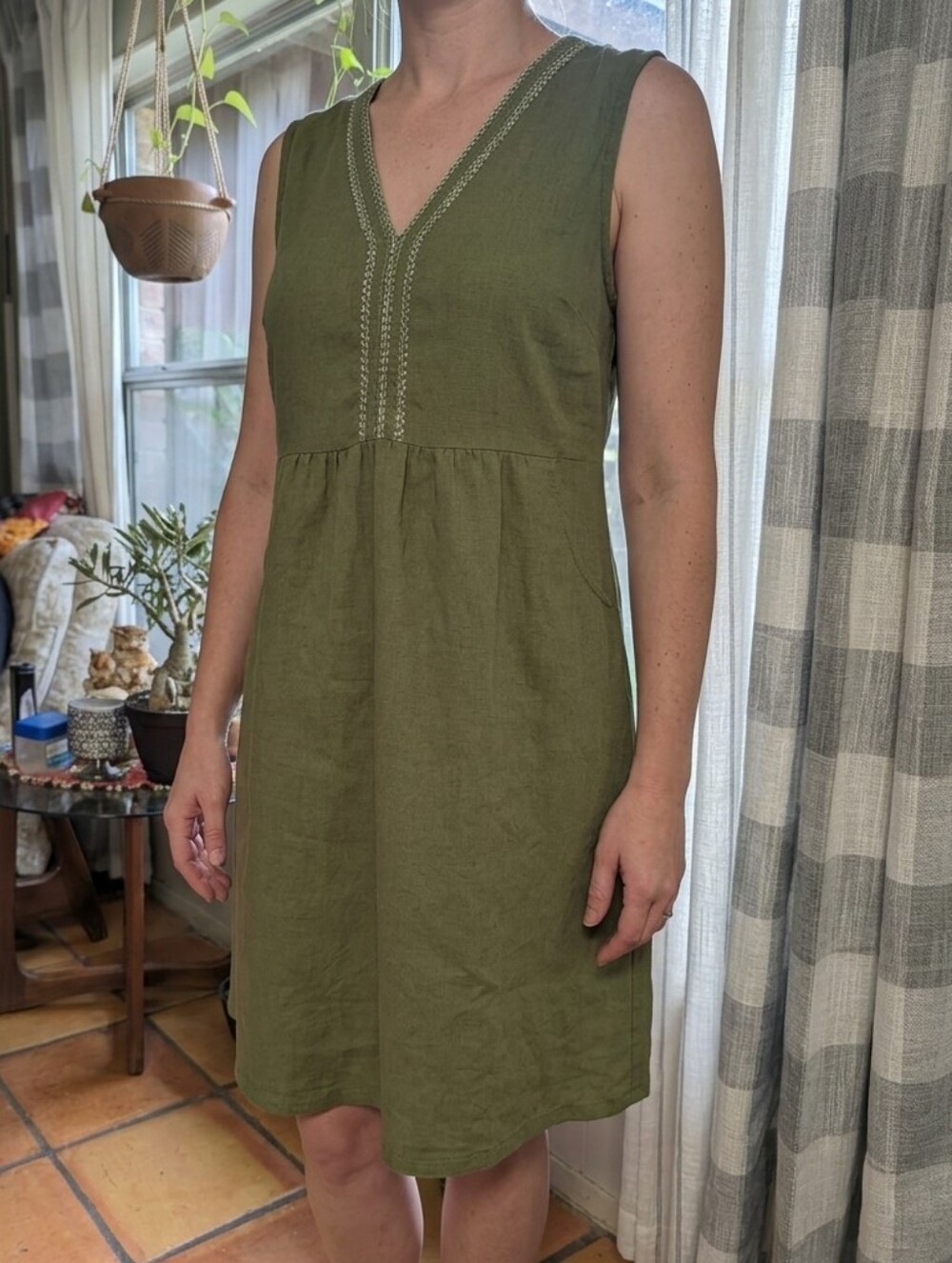 Terzo Millennio Made In Italy Linen Blend Green Olive Dress.